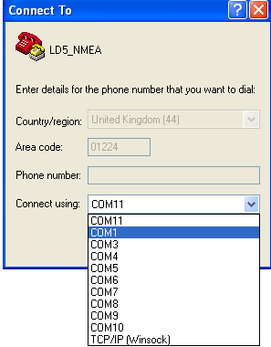 Enter file name and choose available comport in PC which you want connect from LD5